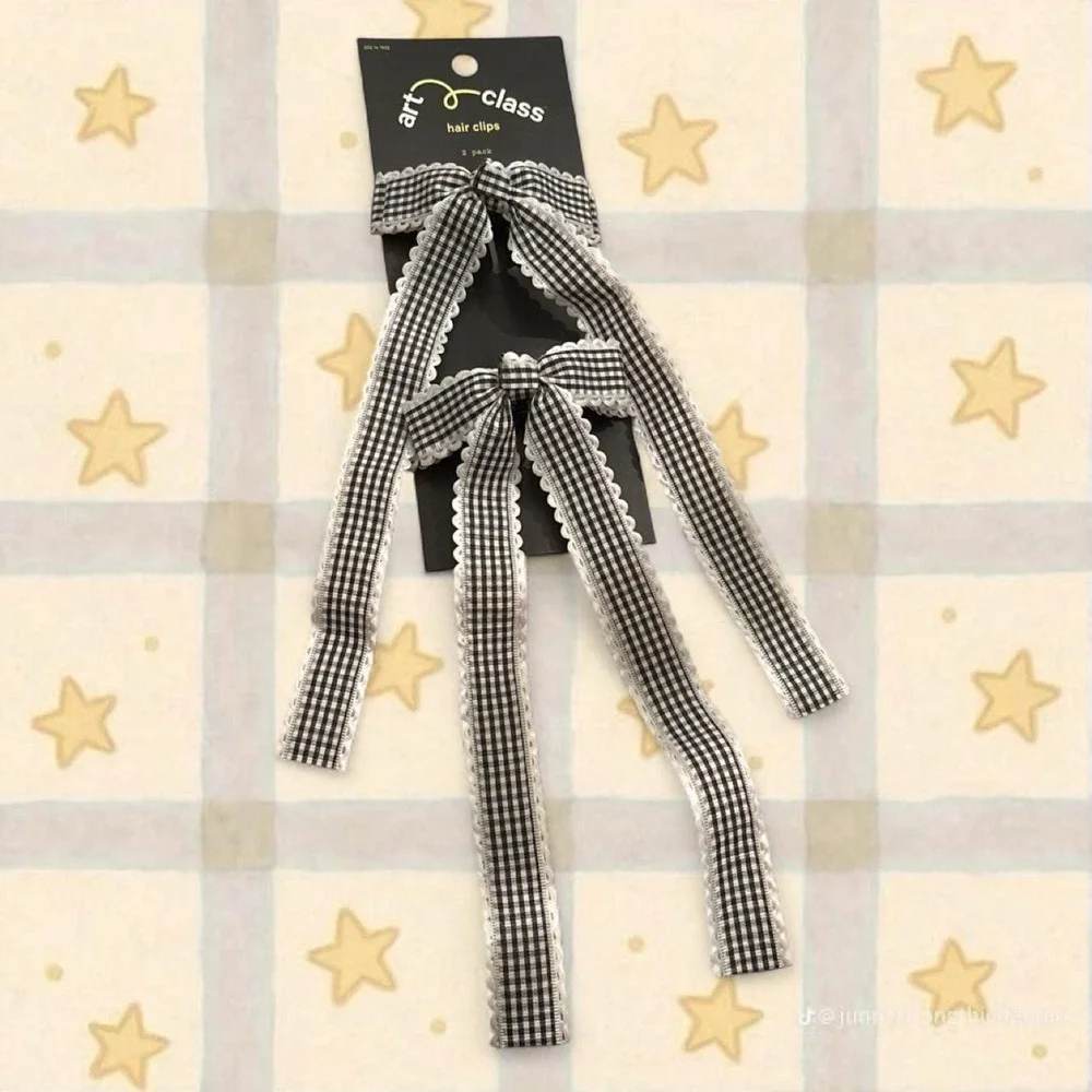 white + black gingham hair clips brand new never used
